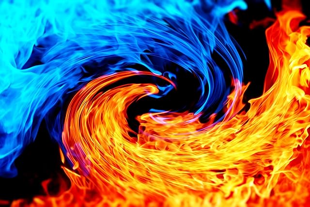 Swirl of blue and orange flames